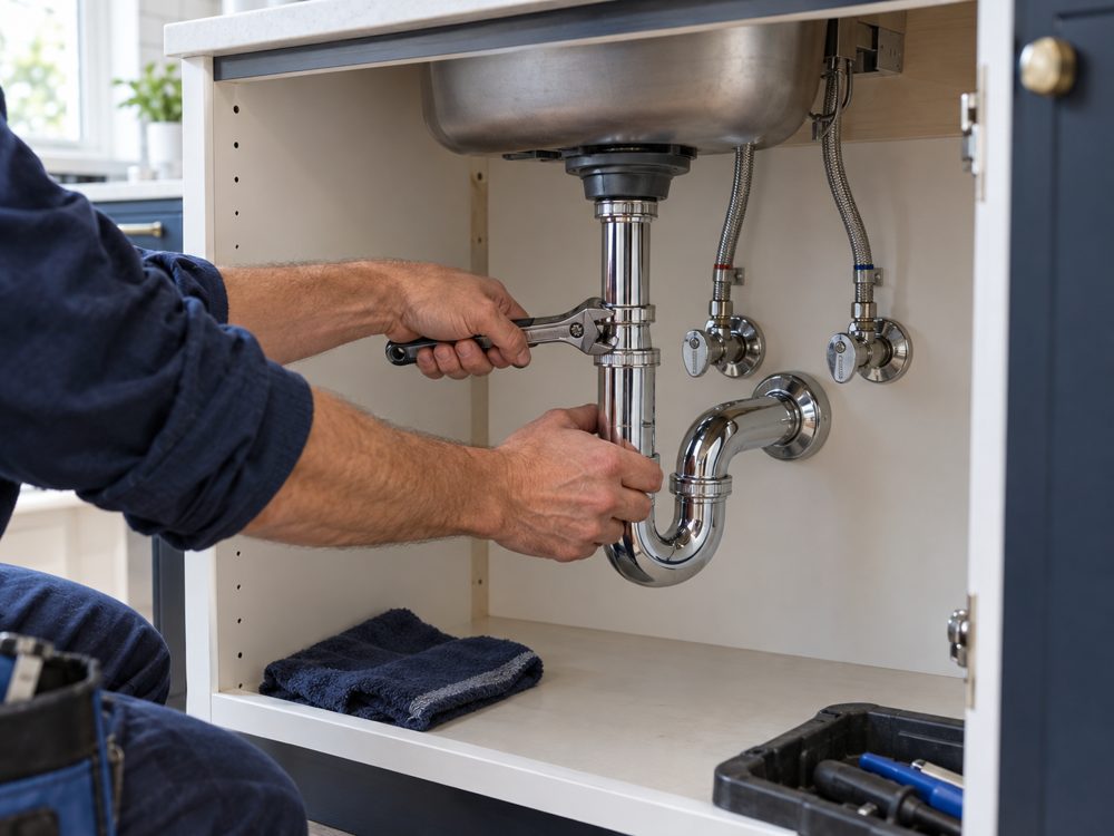 New plumbing under a kitchen sink