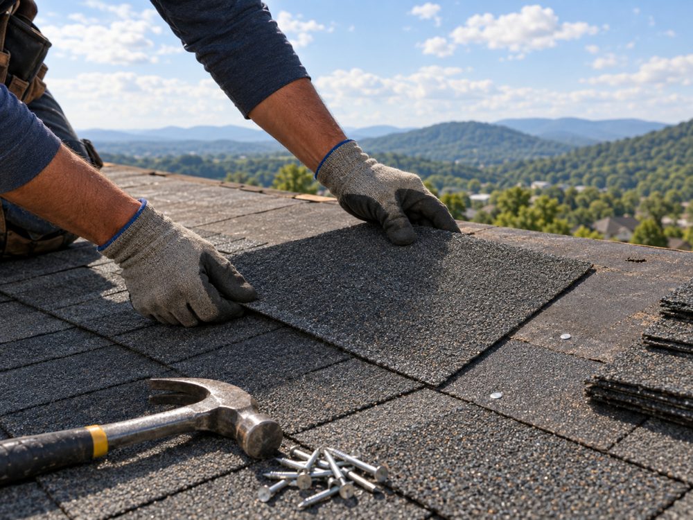 Shingle repair on a residential roof